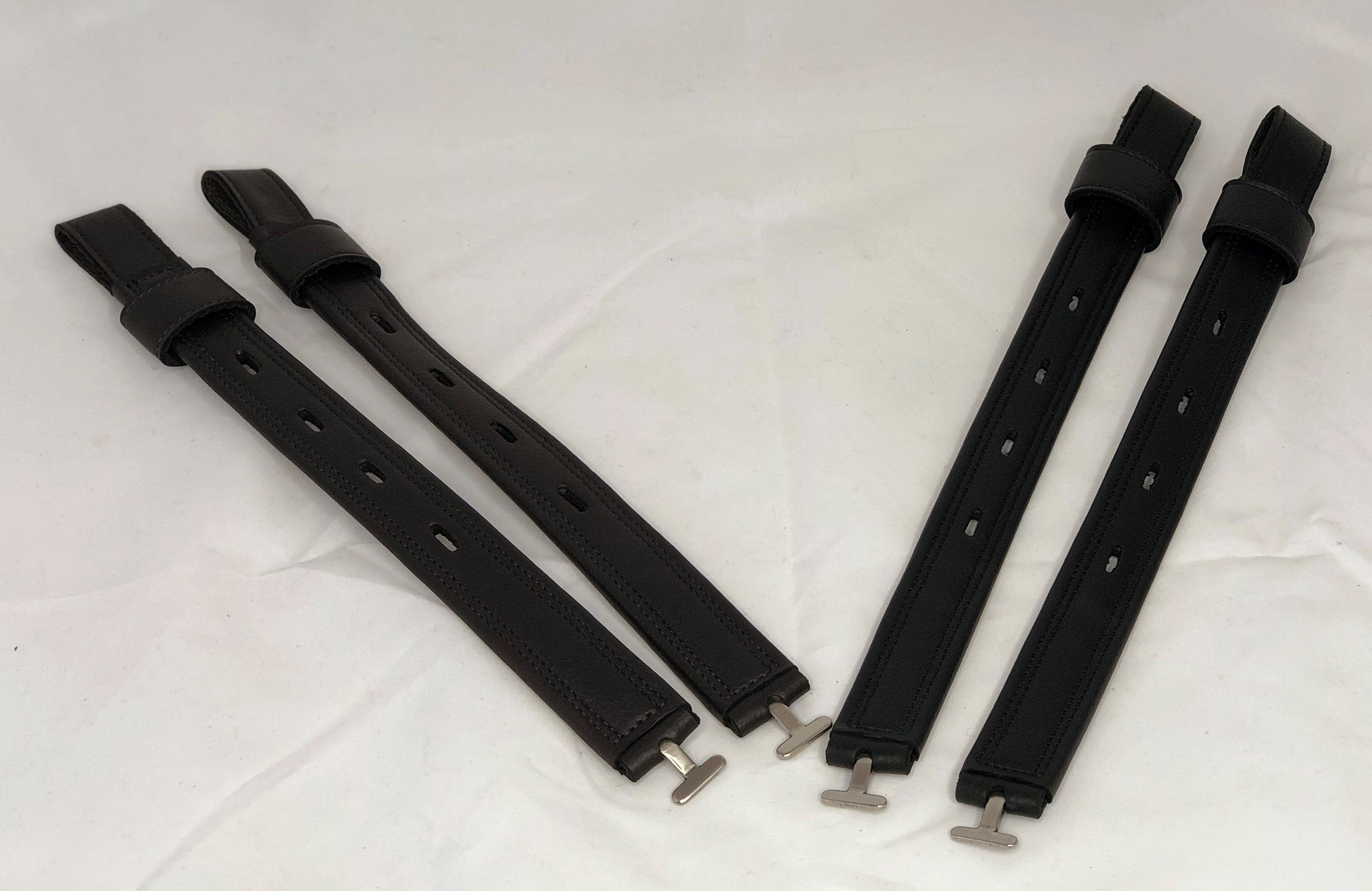 Black and brown leather stirrup leathers for children - adjustable straps designed for Inky Dinky Saddles